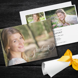 Elegant 3 foto kalligrafie Afstuderen Uitnodiging