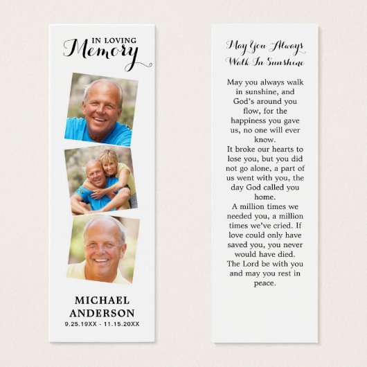 Elegant 3 Foto Memorial Funeral Poem Bladwijzer Mini Visitekaartjes (Voorkant /achterkant)