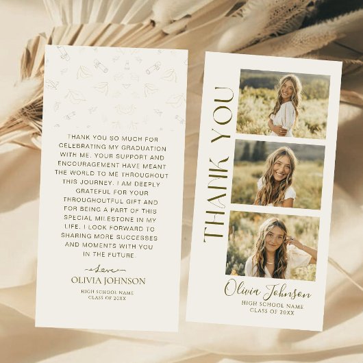 Elegant 3 foto minimalistisch Afstuderen Bedankkaart