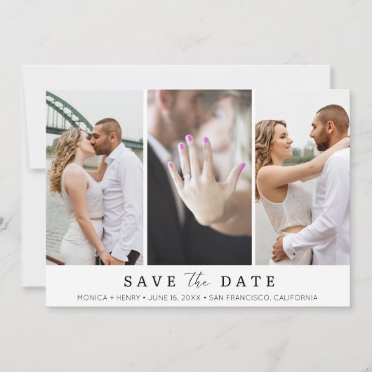 Elegant 3 Foto Modern Wedding Save The Date (Voorkant)