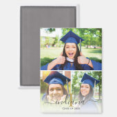 Elegant 3 Foto Monogram Custom Afstuderen 2025 Magneet (Voorkant / Achterkant)