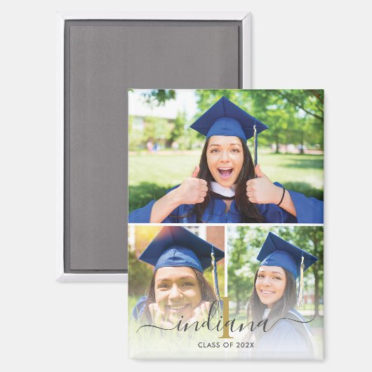 Elegant 3 Foto Monogram Custom Afstuderen 2025 Magneet (Voorkant / Achterkant)