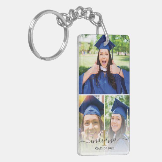 Elegant 3 Foto Monogram Custom Afstuderen 2025 Sleutelhanger (Voorkant Links)