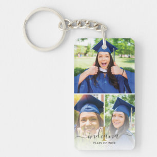 Elegant 3 Foto Monogram Custom Afstuderen 2025 Sleutelhanger