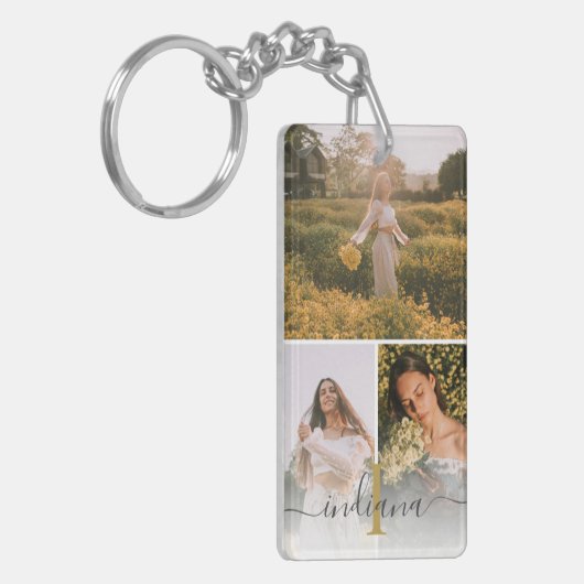 Elegant 3 foto Monogram Custom Afstuderen Keepsake Sleutelhanger (Voorkant Links)