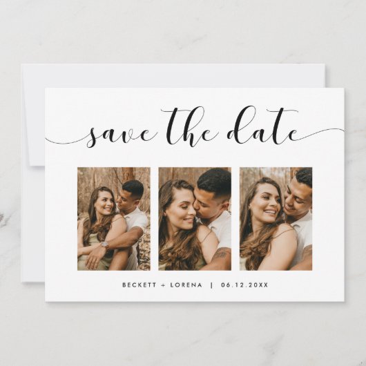 Elegant 3 foto Sla de datum op Aankondiging (Voorkant)