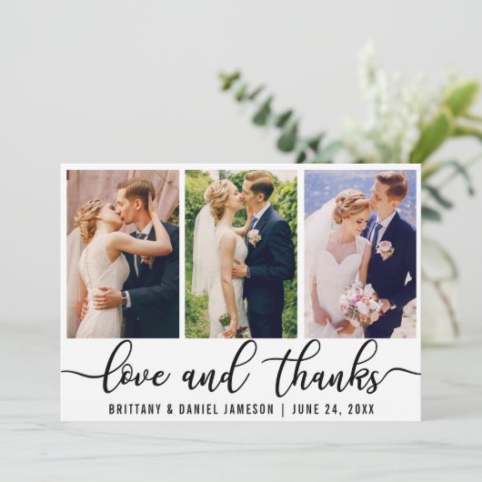 Elegant 3 Foto Wedding Love and Bedankt (Staand voorkant)
