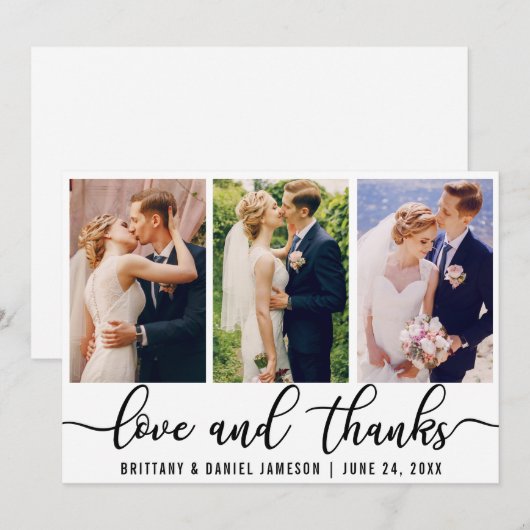 Elegant 3 Foto Wedding Love and Bedankt (Voorkant / Achterkant)