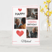 Elegant 3 fotocollage 100e verjaardag kaart (Gele Bloem)