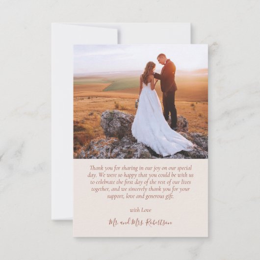 Elegant 3 Fotocollage Terracotta Script Bruiloft Bedankkaart (Achterkant)