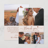 Elegant 3 Fotocollage Terracotta Script Bruiloft Bedankkaart (Voorkant / Achterkant)