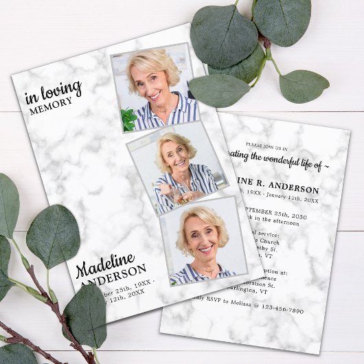 Elegant 3 Foto's herdenking van het leven Kaart