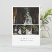 Elegant 3 fotoscript minimalistische bruiloft bedankkaart (Staand voorkant)