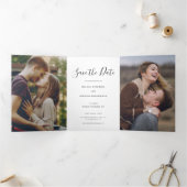 Elegant 3 Fotoscript Trouwen Sla de datum op Drieluik Aankondiging (Binnen)