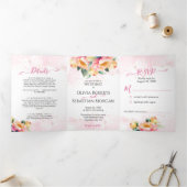 Elegant 3 in 1 pioen Waterverf bruiloft Drieluik Uitnodiging (Binnen)