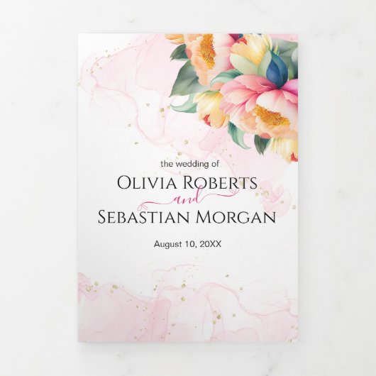 Elegant 3 in 1 pioen Waterverf bruiloft Drieluik Uitnodiging (Cover)