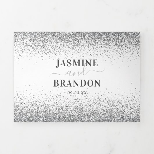 Elegant 3 in 1 zilveren glitter Wedding Drieluik Uitnodiging (Cover)