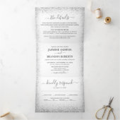 Elegant 3 in 1 zilveren glitter Wedding Drieluik Uitnodiging (Binnen)