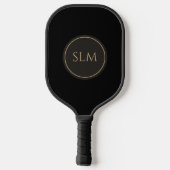 Elegant 3 Initiaal Monogram Goud Zwart Pickleball Paddle (Achterkant)