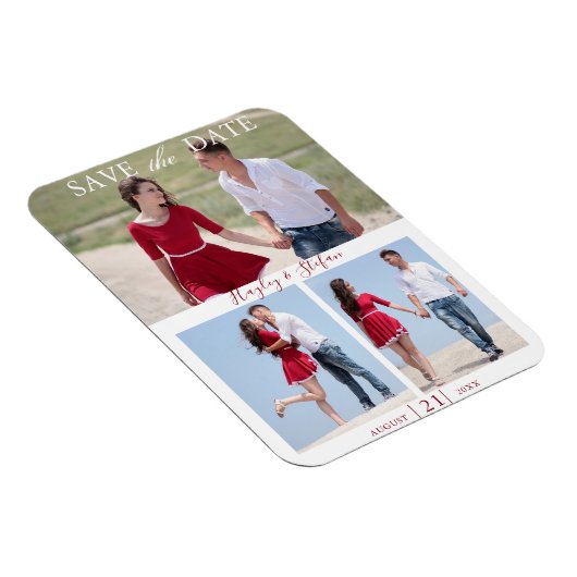 Elegant 3 paar foto's bruiloft opslaan Datum Magneet (Rechterzijde)