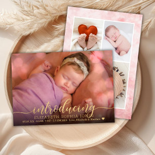 Elegant 3 Photo Collage Birth Announcement Card Aankondiging