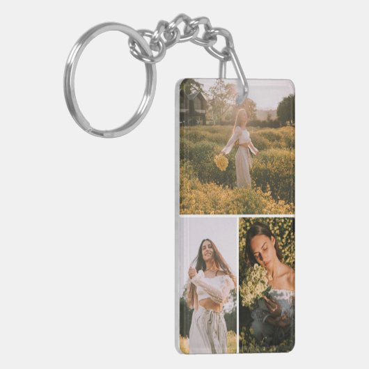 Elegant 3 Photo Collage Custom Afstuderen Keepsake Sleutelhanger (Voorkant Links)
