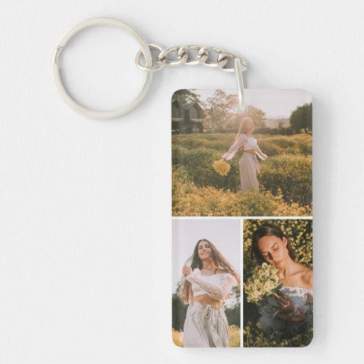 Elegant 3 Photo Collage Custom Afstuderen Keepsake Sleutelhanger (Voorkant)