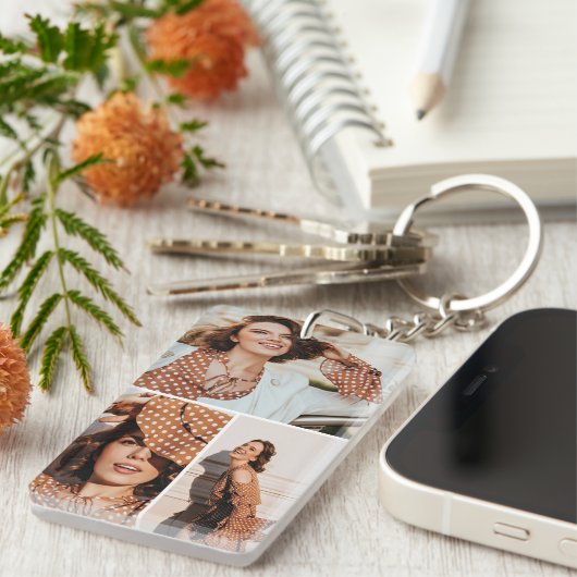 Elegant 3 Photo Collage Custom Afstuderen Keepsake Sleutelhanger (Voorkant Rechts)
