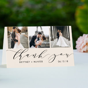 Elegant 3 Photo Collage Off White Hartelijk dank Kaart