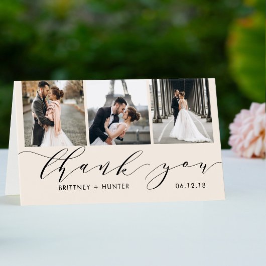 Elegant 3 Photo Collage Off White Hartelijk dank Kaart