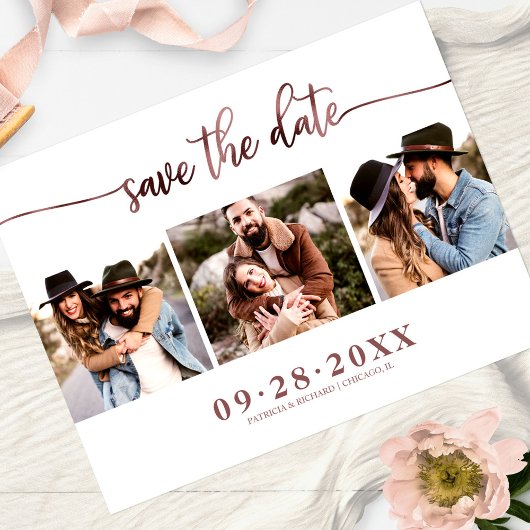 Elegant 3 Photo Collage Wedding Save the Date Briefkaart