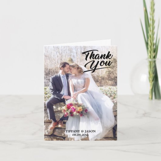 Elegant 3 Photo HandLettered Modern Simple Folded Bedankkaart (Voorkant)