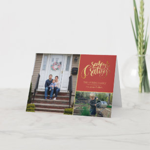 Elegant 3 Photo Seasons Groeten Typografie Holi Feestdagen Kaart