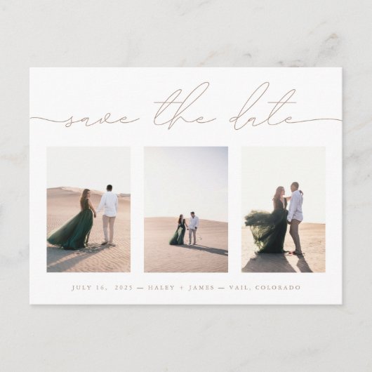 Elegant 3 Photo Wedding Save the Date Briefkaart (Voorkant)