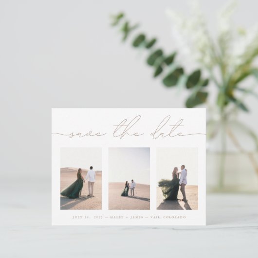 Elegant 3 Photo Wedding Save the Date Briefkaart (Staand voorkant)