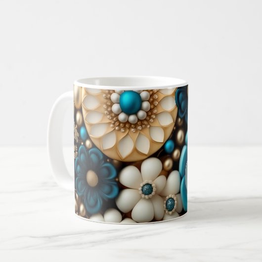 Elegant 3D bloemontwerp, bloempatroon mok (Voorkant links)