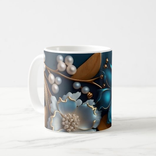 Elegant 3D Floral Bloom Design, Flower Pattern Cof Koffiemok (Voorkant links)