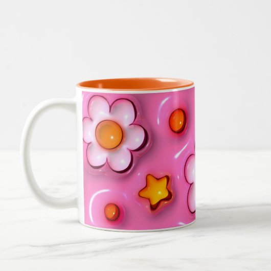 Elegant 3D Floral Bloom Design, Flower Pattern Cof Tweekleurige Koffiemok (Links)
