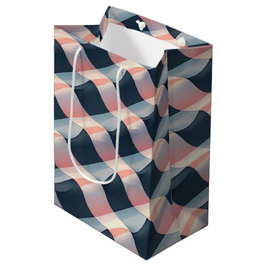 Elegant 3D-golfpatroon in turkoois, roze en crème Medium Cadeauzakje (Voorkant Gekanteld)