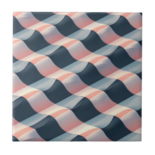 Elegant 3D-golfpatroon in turkoois, roze en crème Tegeltje