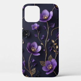 Elegant 3D Paars & Goud Bloemmotief  Case-Mate iPhone Case