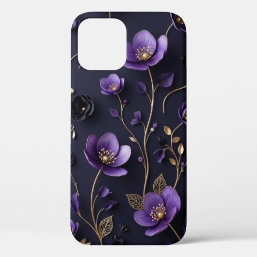 Elegant 3D Paars & Goud Bloemmotief Case-Mate iPhone Case (Achterkant)