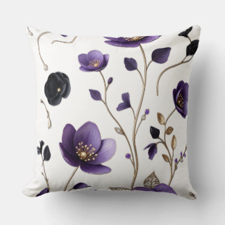 Elegant 3D Paars & Goud Bloemmotief Kussen