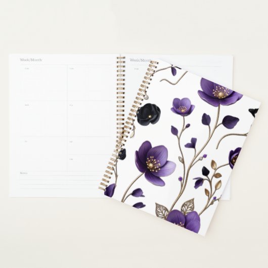 Elegant 3D Paars & Goud Bloemmotief Planner (Display)