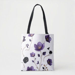 Elegant 3D Paars & Goud Bloemmotief Tote Bag