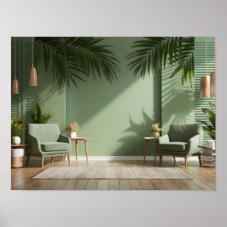 Elegant 3D-scherm met palmbladeren en schaduw Poster