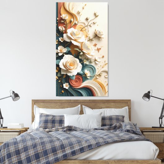 Elegant 3D Sculpted Roses Canvas Afdruk (Insitu (Slaapkamer))