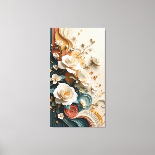 Elegant 3D Sculpted Roses Canvas Afdruk (Voorkant)