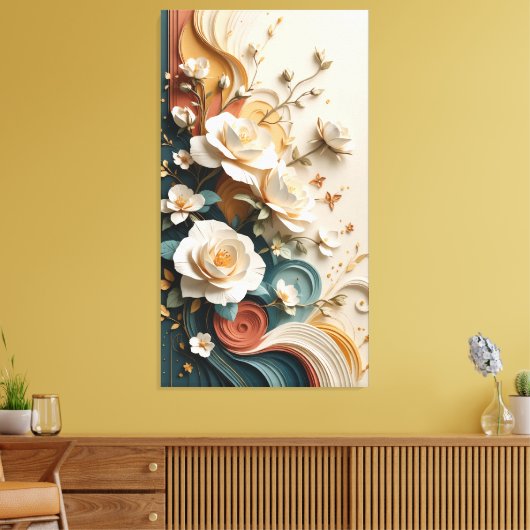 Elegant 3D Sculpted Roses Canvas Afdruk (Insitu (Woonkamer))