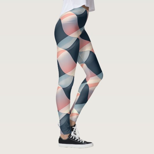 Elegant 3D Wave Pattern in Teal, Rose, and Cream Leggings (Rechts)